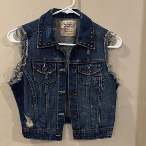 Zara Distressed Blue Denim Vest with Studs